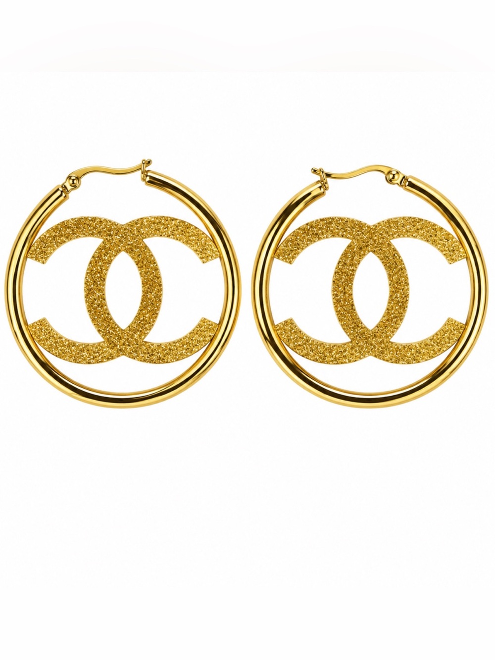 Brand New ! Gold CC Hoop Earrings with Sparkle Logo